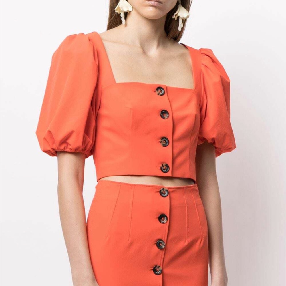 Cinq a Sept Casey Puff Sleeve Crop Top